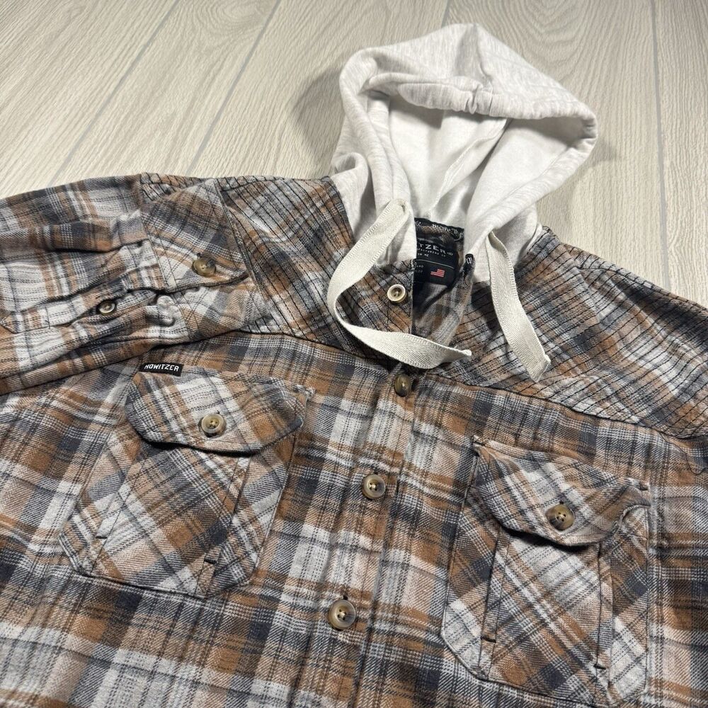 Howitzer Hooded Flannel Shirt Men L Plaid Patriot MFG Iron Savage We The People